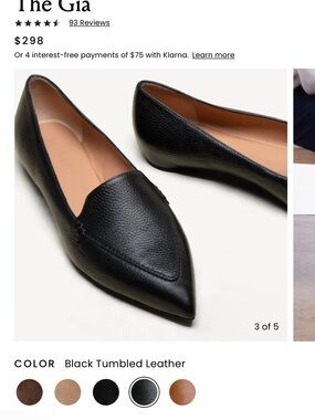 M. Gemi Black Tumbled Leather ‘The Gia’ Pointed Loafer Flat Size EU 37